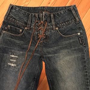 Silver Lace Up Jeans size 27, 32” inseam